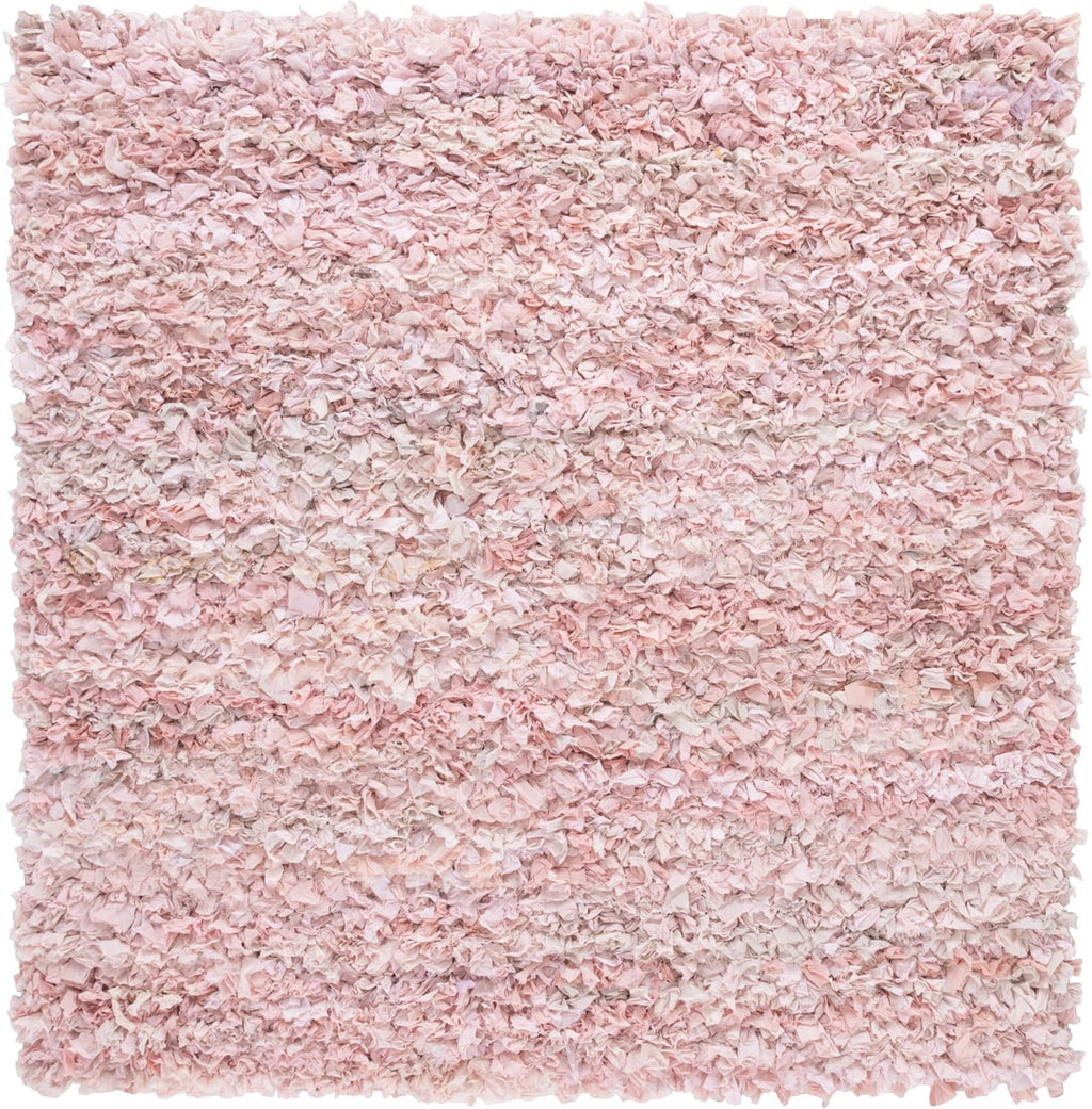 Rio Shag Collection Area Rug - 6' Square, Light Pink, Handmade Decorative, 3.5-inch Thick Ideal for High Traffic