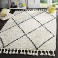 Casablanca Shag Collection Ivory/Grey CSB726A Handmade Moroccan Trellis Tassel Premium New Zealand Wool