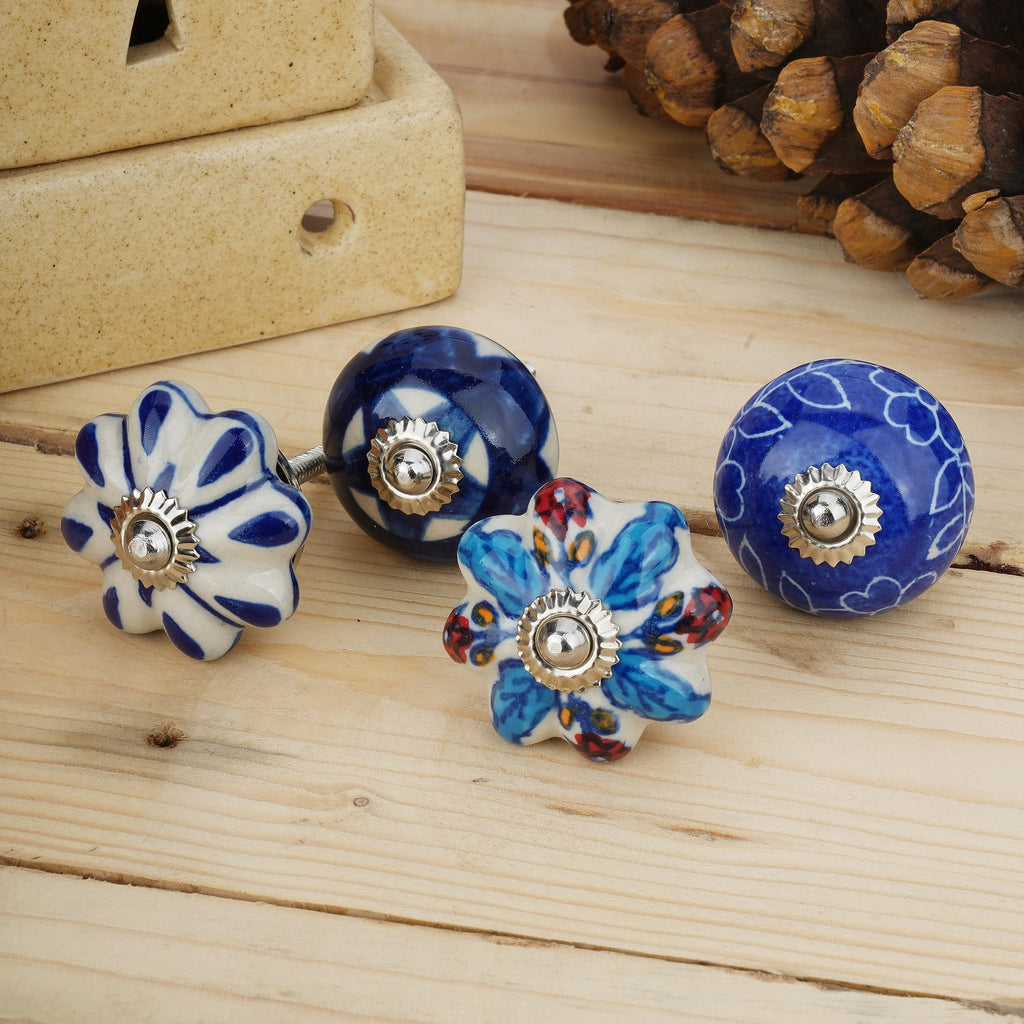 Set of 20 Ceramic Knobs Colorful Blue Cabinets Cupboards
