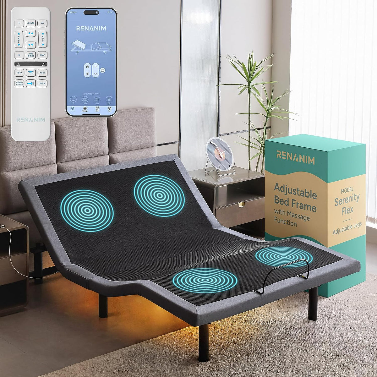 SF Queen Adjustable Bed Frame - Smart Frame with Wireless Remote for Head & Foot Incline - Electric Massage - 3