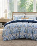 PureWoven 100% Cotton Floral Duvet Cover Set, King, Blue Paisley