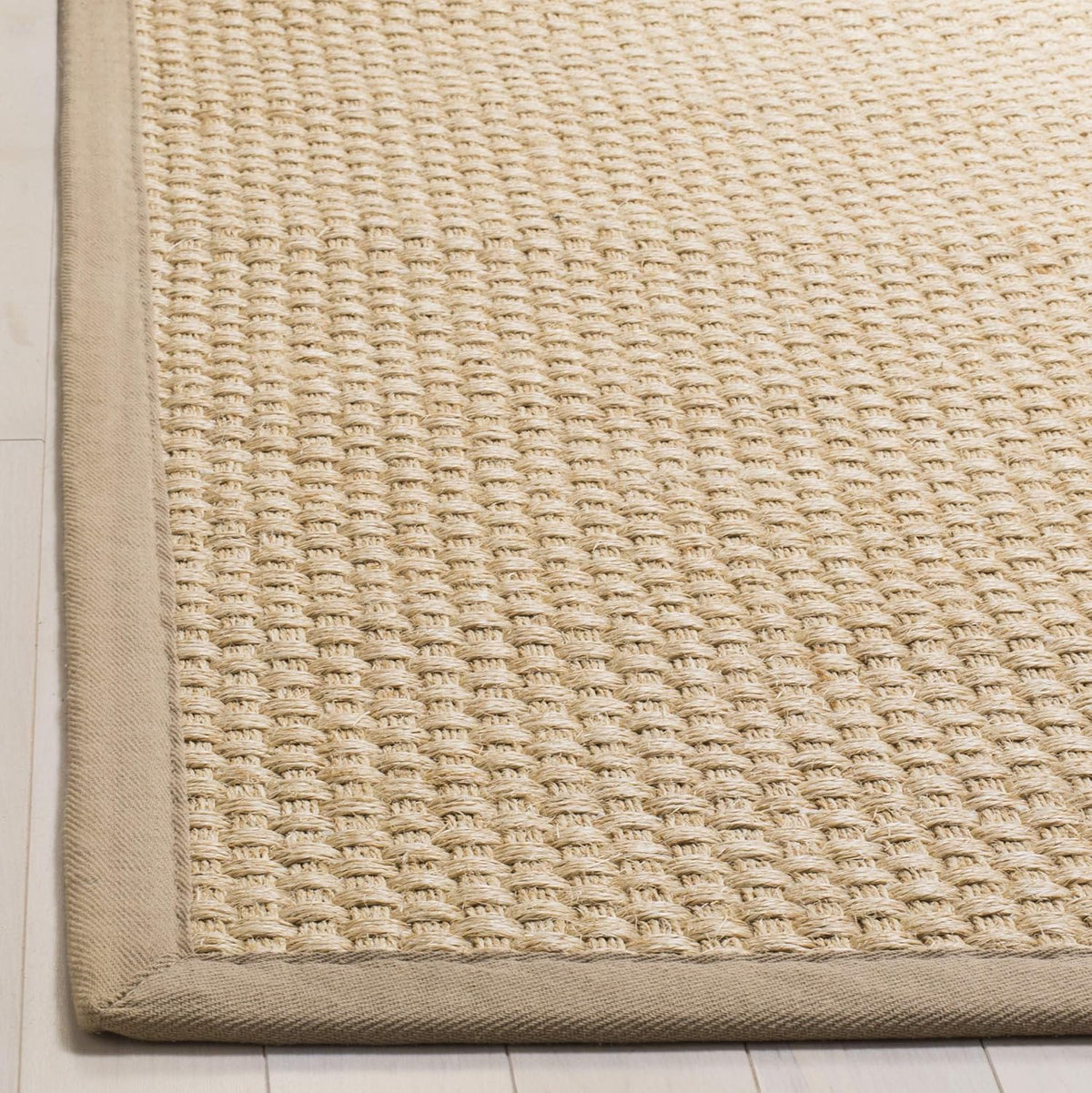 Natural Fiber Collection Accent Rug, Natural & Beige, Rustic Farmhouse Border Sisal Design, Easy Care