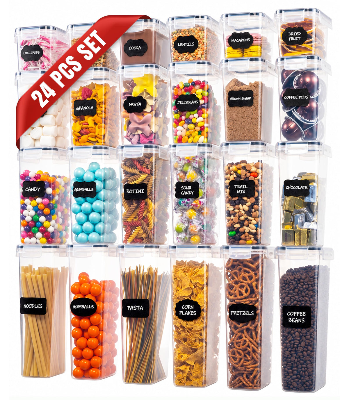 Airtight Food Storage Containers with Lids 24-Pack, Pantry Kitchen