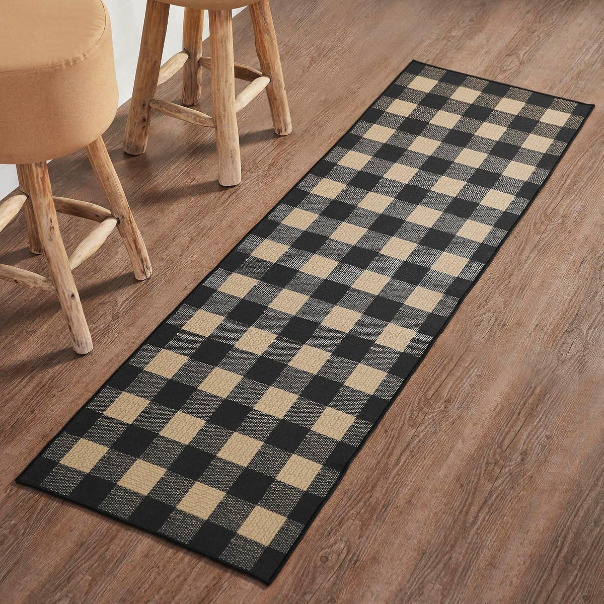 Black Check Indoor Rug/Runner Rect 22x78, Polyester Area Rug, Accent Rug, Floor Decor, Black Check Collection