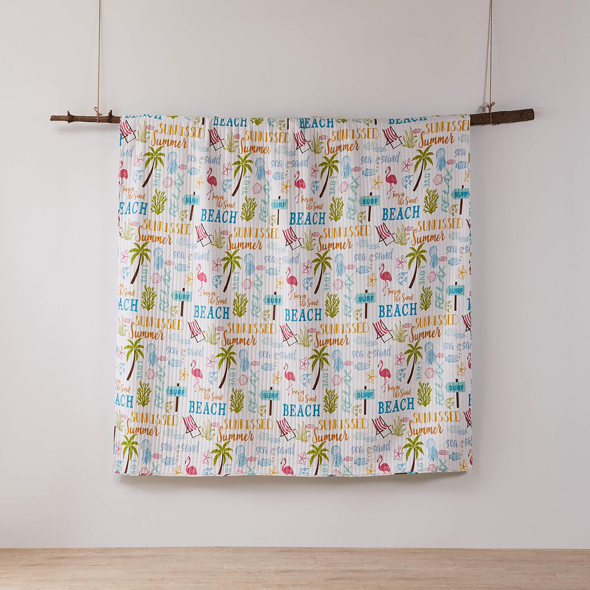 Beach Days Quilt Set - Quilt (68x86in) + One Standard Pillow Sham (26x20in) - Coastal Beach - Teal Blue