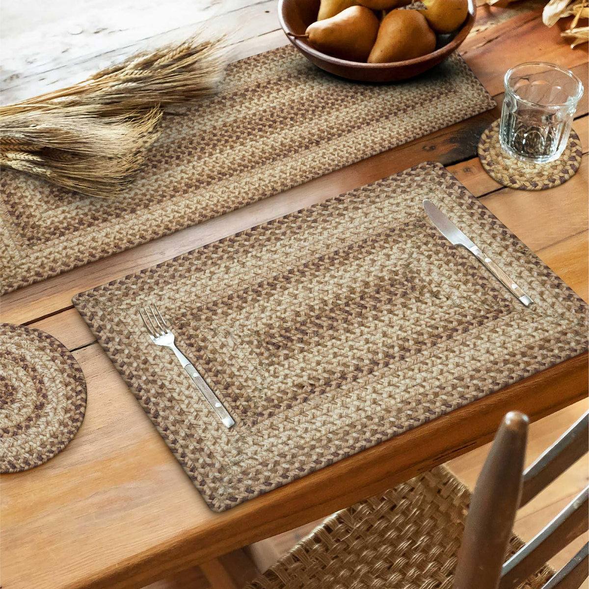 Cookie Dough Jute Braided Placemats, Rect 13x19 Set of 4