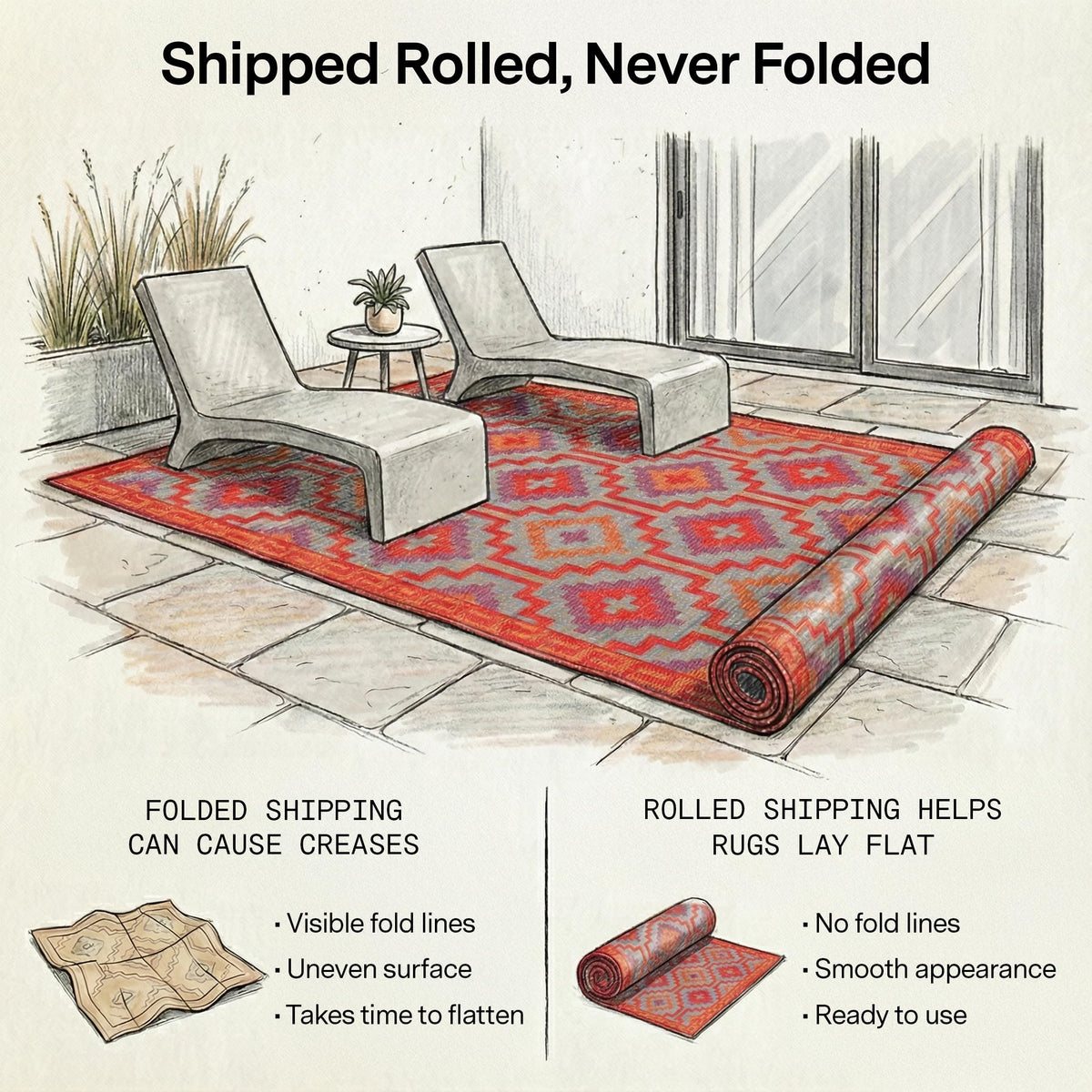 Itat Outdoor Rug - Waterproof, Fade Resistant, Crease-Free - Premium Recycled Plastic - Vintage Kilim - Porch, Deck
