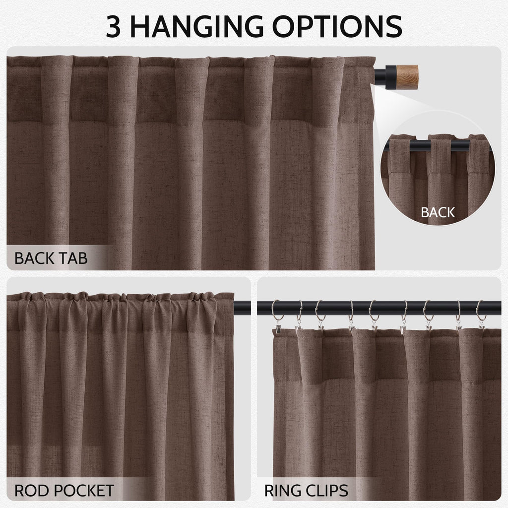 Cappuccino Curtains 63 Inches Long 2 Panel Sets Bedroom, Light Filtering Linen Drapes Windows Rod Pocket or Back Tab