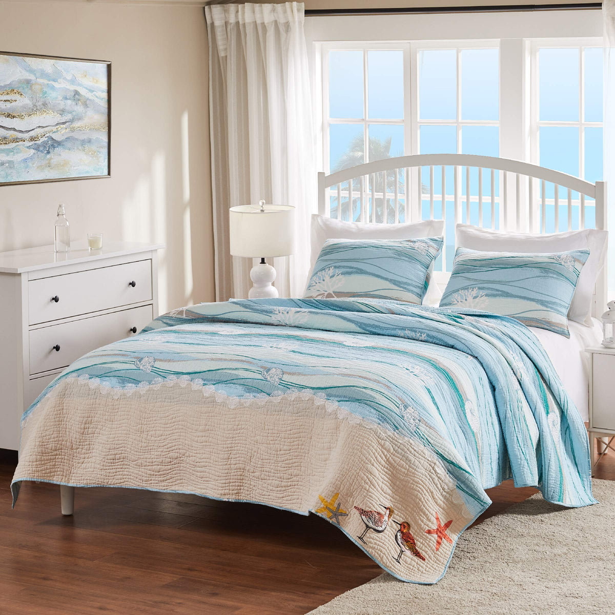 Home Maui Embroidered Coastal Quilt Set, (2-Piece)
