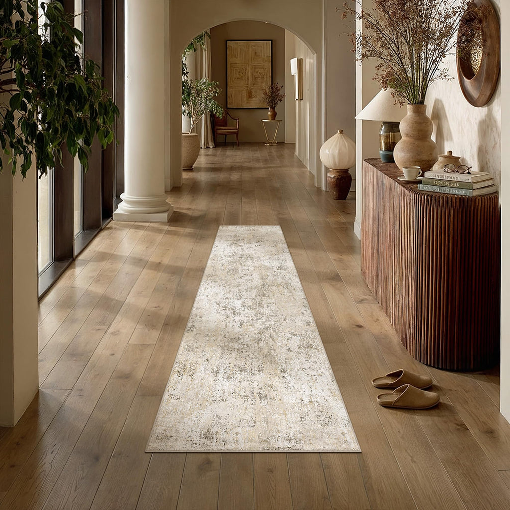 2x6 Runner Rug Beige Abstract Modern