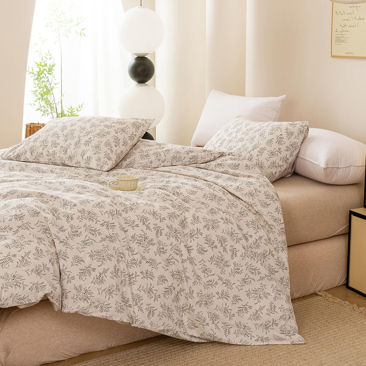 Floral Botanical Duvet Cover, Soft Breathable Bedding Set with 2 Pillowcases, Farmhouse Vintage Flower