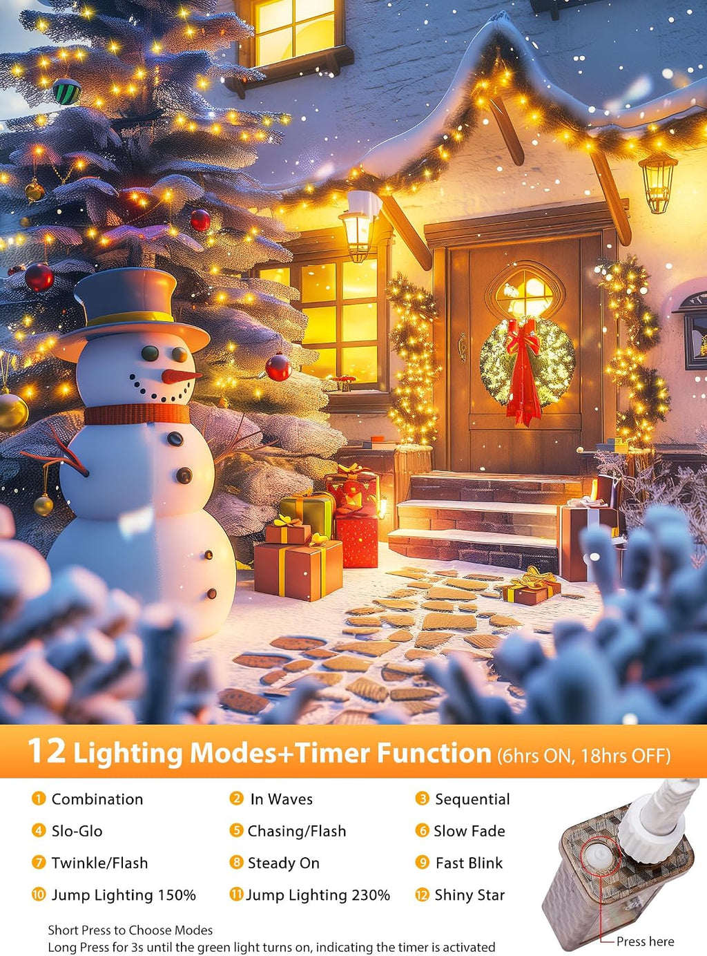 25 Ft 500 LED Cluster Lights Christmas Outdoor, White Wire LED Decorative Christmas Tree Lights with Remote & 12