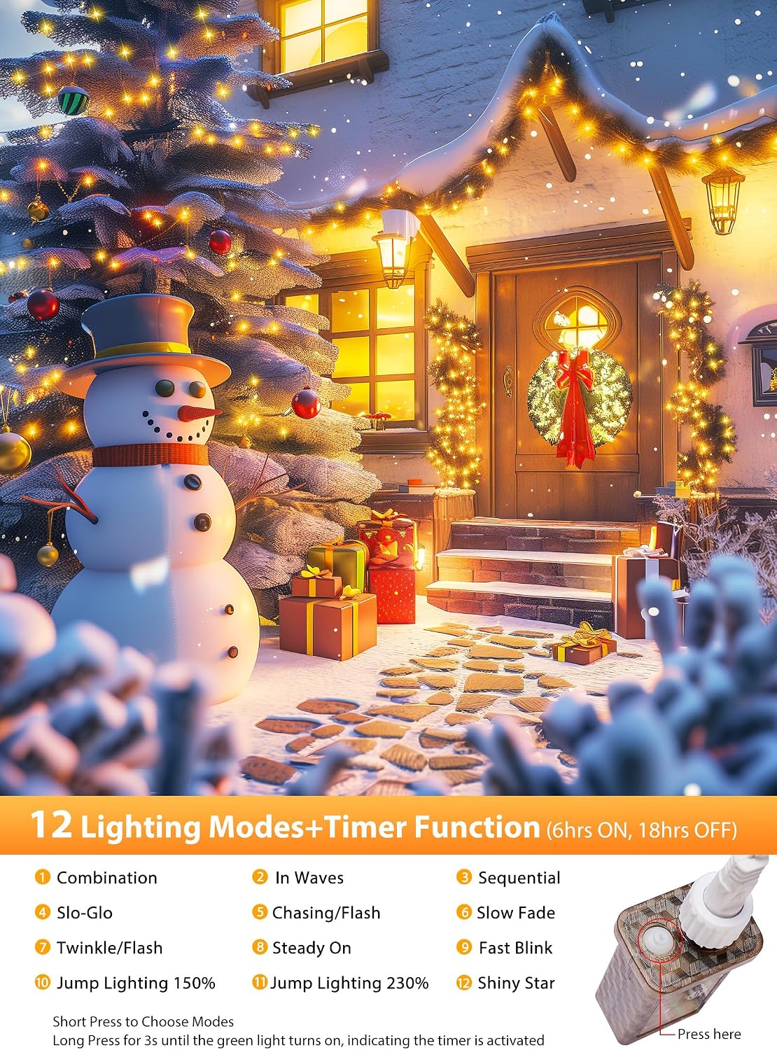 25 Ft 500 LED Cluster Lights Christmas Outdoor, White Wire LED Decorative Christmas Tree Lights with Remote & 12