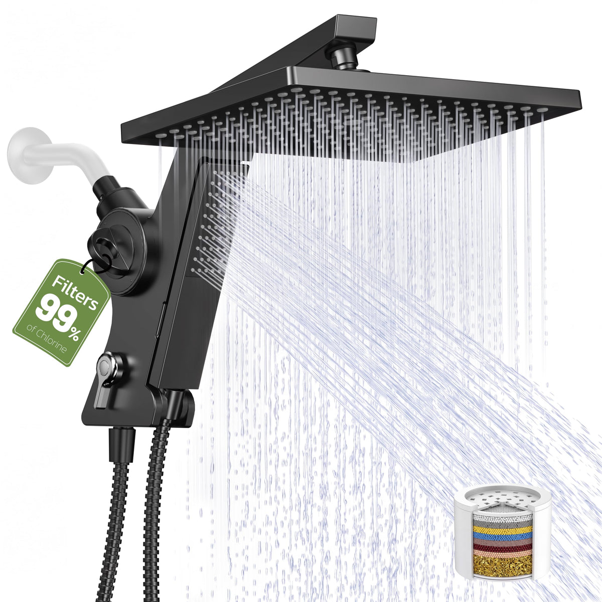 12-Inch Filtered Rain Shower Head with Handheld Spray Combo Matte Black