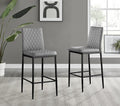 Milan Bar Stools - Contemporary Gray Soft Faux Leather Stools with Black Legs - Set of 2