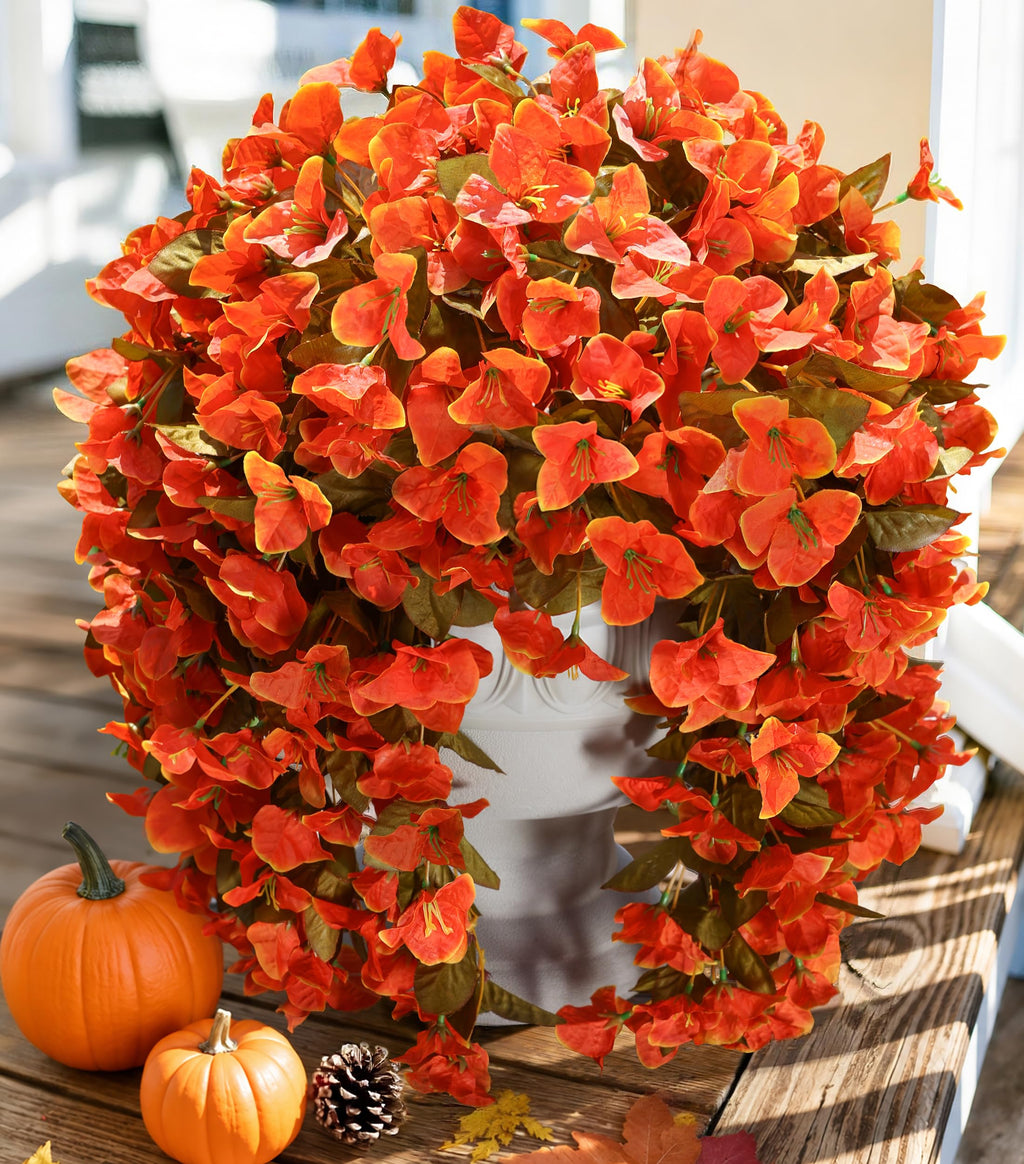 Bougainvillea Artificial Flowers Plants for Outdoors Outside Fall Autumn Decor, 2 pcs Faux Silk Long Trailing Vines