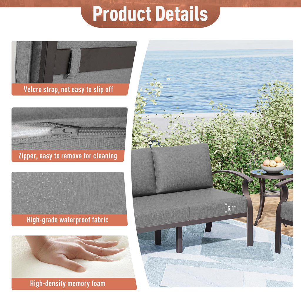 Aluminum Patio Furniture Set 8-Seat Modern Metal Outdoor Conversation Sets w/45in Propane Fire Pit Table, Swivel