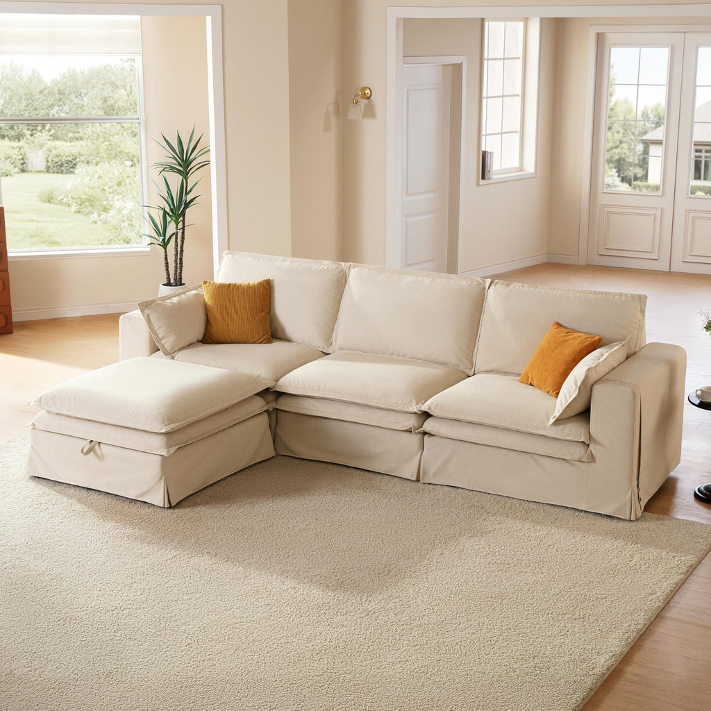 125" Washable Oversize Modular Sectional Sofa Couches, Beige