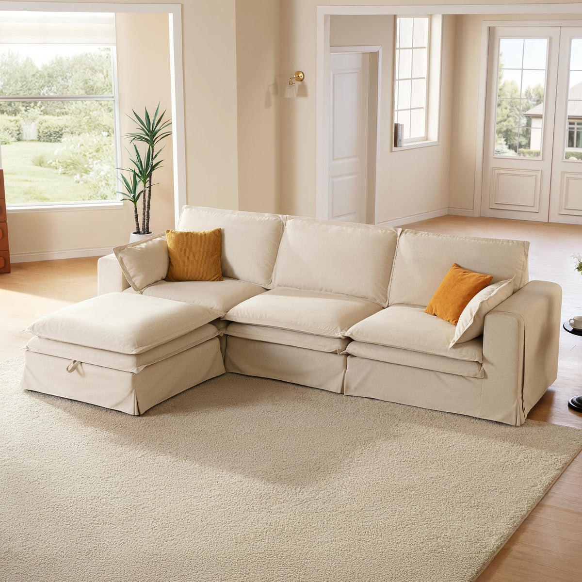 125" Washable Oversize Modular Sectional Sofa Couches, Beige