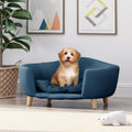 Mid-Century Modern Elevated Dog Bed with Plush Tufted Cushion, Orthopedic Raised Dog Sofa with Solid Birch Wood