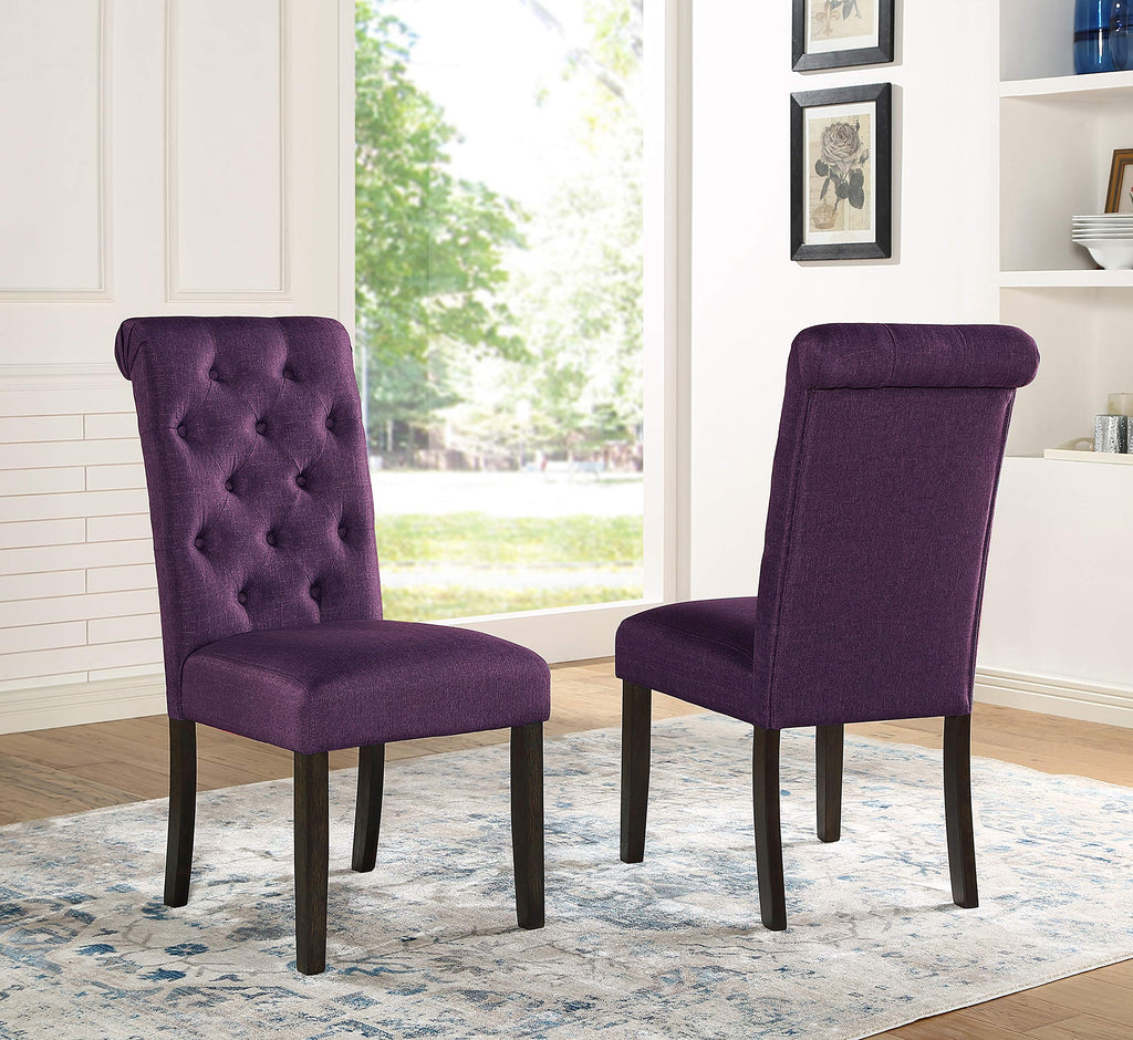 Leviton Solid Wood Tufted Parsons, Set of 2, Purple