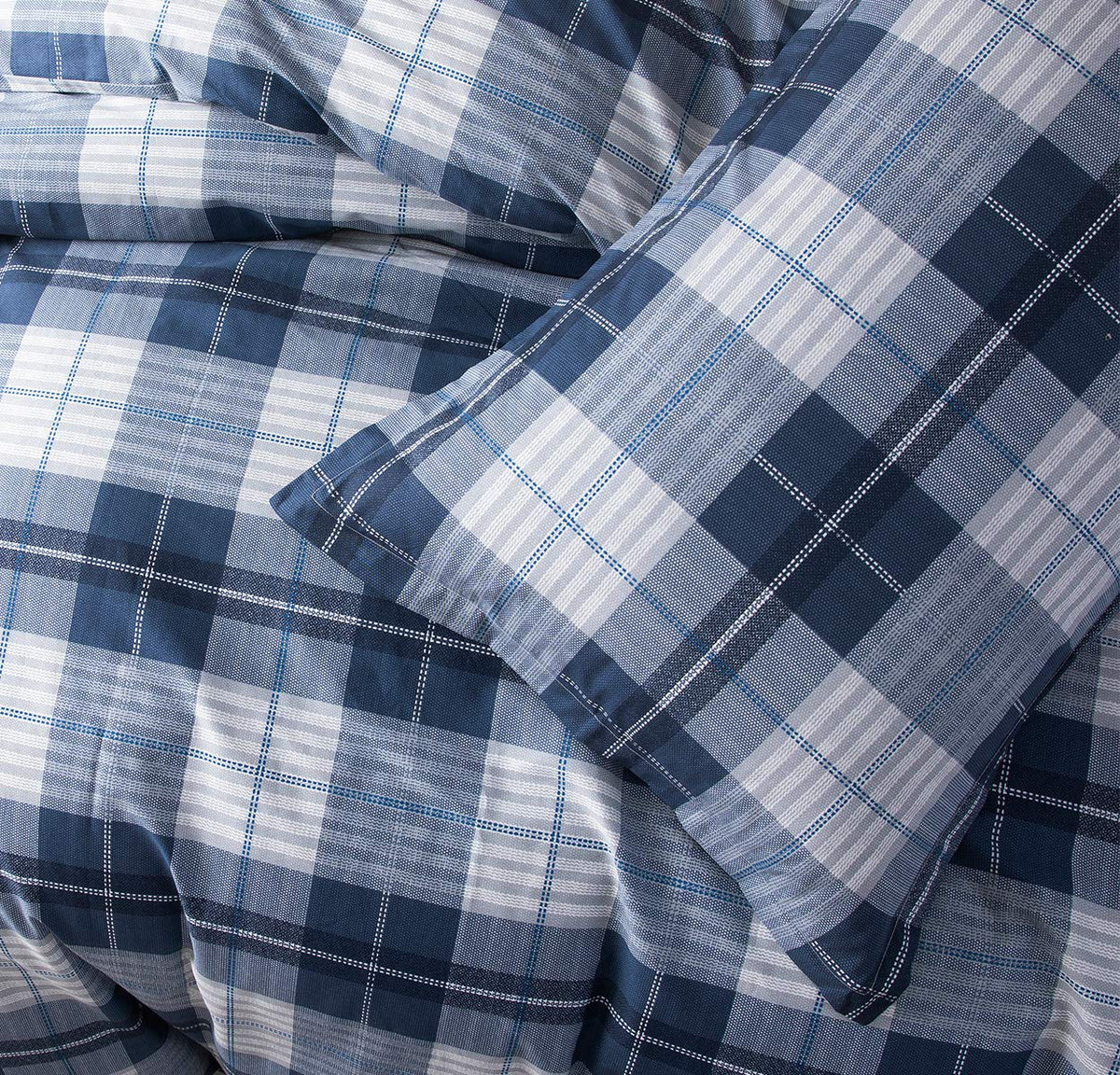 Comforter, 600 Thread Count Cotton Navy Blue & Grey Buffalo Pattern Blue Plaid Comforter Sets, Down