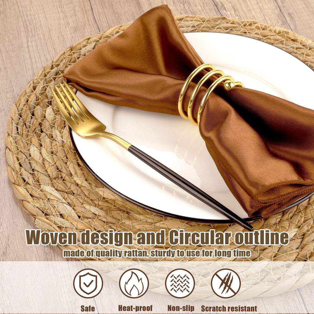 24 Pcs Round Woven Placemats 13.8 Inch Rattan Table Charger Plates