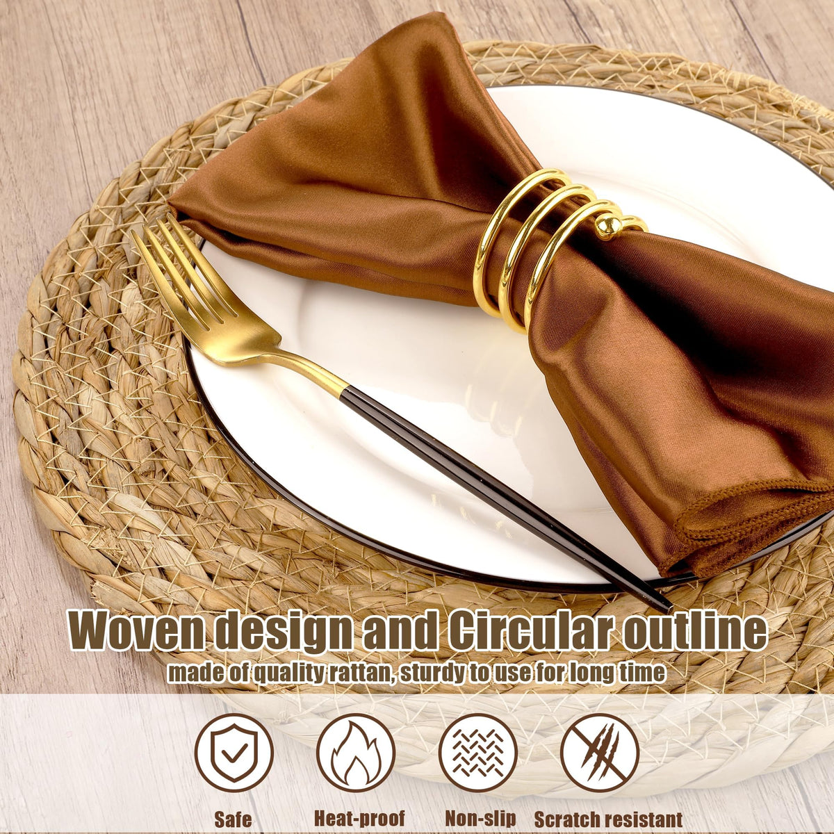 24 Pcs Round Woven Placemats 13.8 Inch Rattan Table Charger Plates