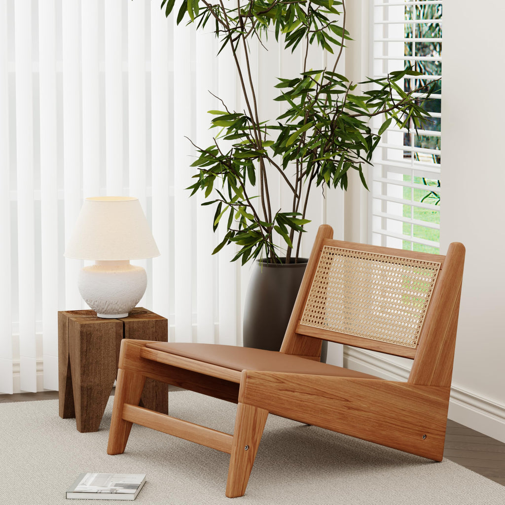 Rattan Chair Mid Century Modern Accent Chair for Reading Living Room Home Bedroom