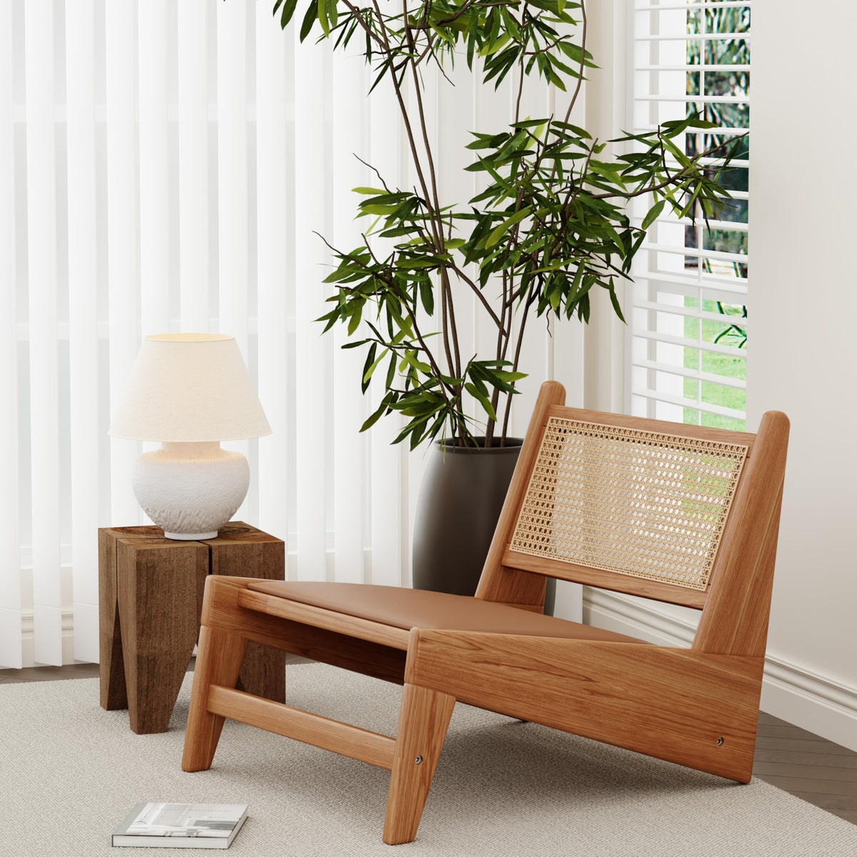 Rattan Chair Mid Century Modern Accent Chair for Reading Living Room Home Bedroom