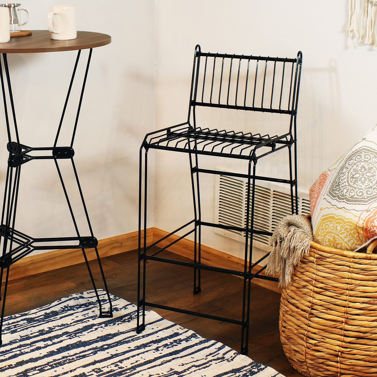 Inspired Bertoia Style 39.5-Inch H Modern Outdoor Steel Wire Bar Stools - Black