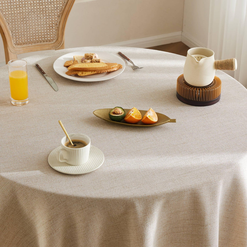 Tassel Linen Round Table Cloth, Natural 60 Inch