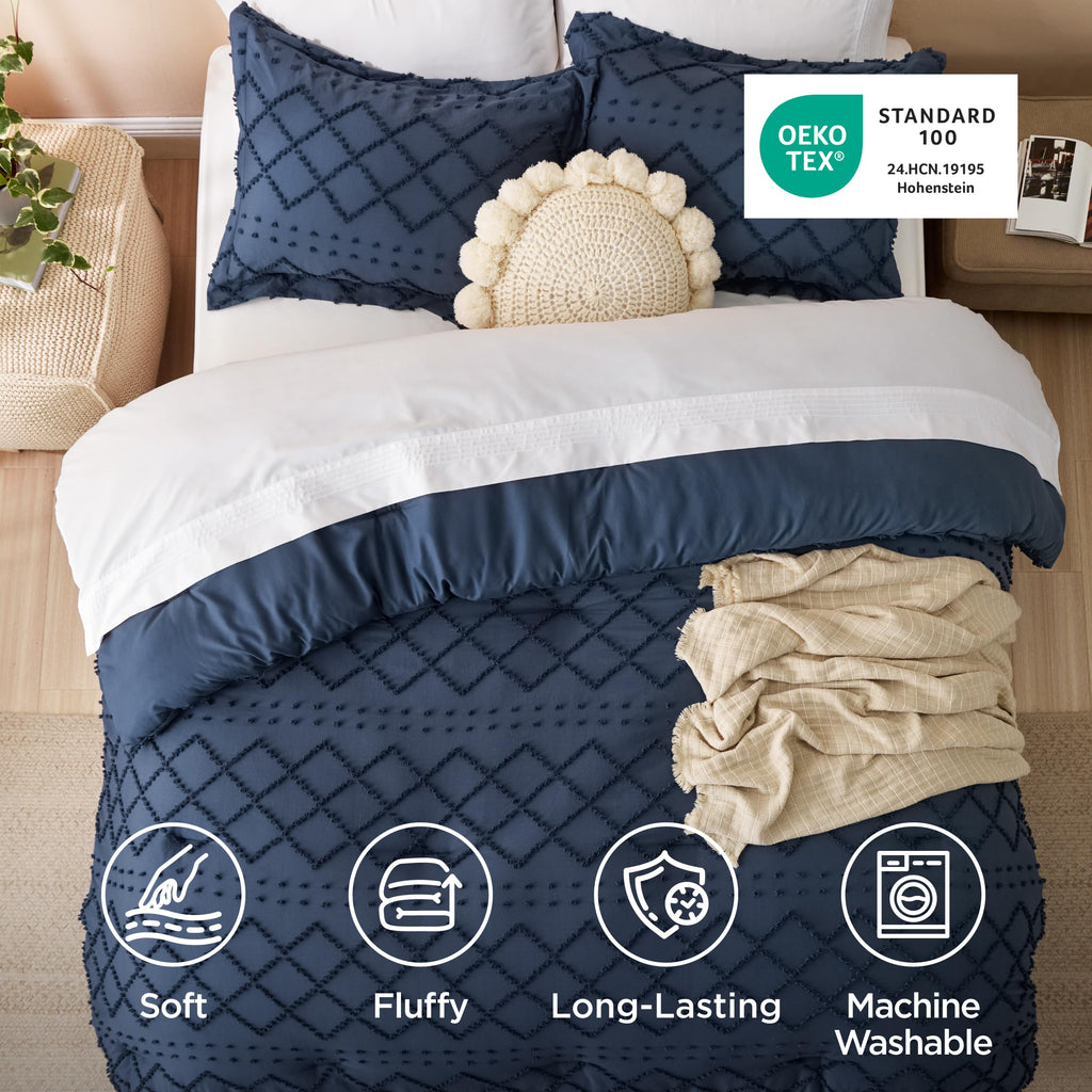 Boho Tufted Navy Comforter Set, Oversized