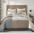 Quilt 100% Cotton Lightweight Soft Quilt Real Patchwork Plaid Quilted Bedspread Brown Beige Gray