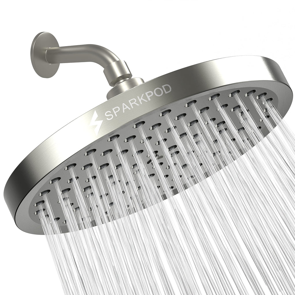 Rain Shower Head, 8 Inch Round, Elegant Brushed Nickel Finish