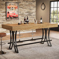 63" Counter Height Bar Table with Metal Footrest, Rectangular Tall Kitchen Dining Pub Table, Industrial Home Bar Unit