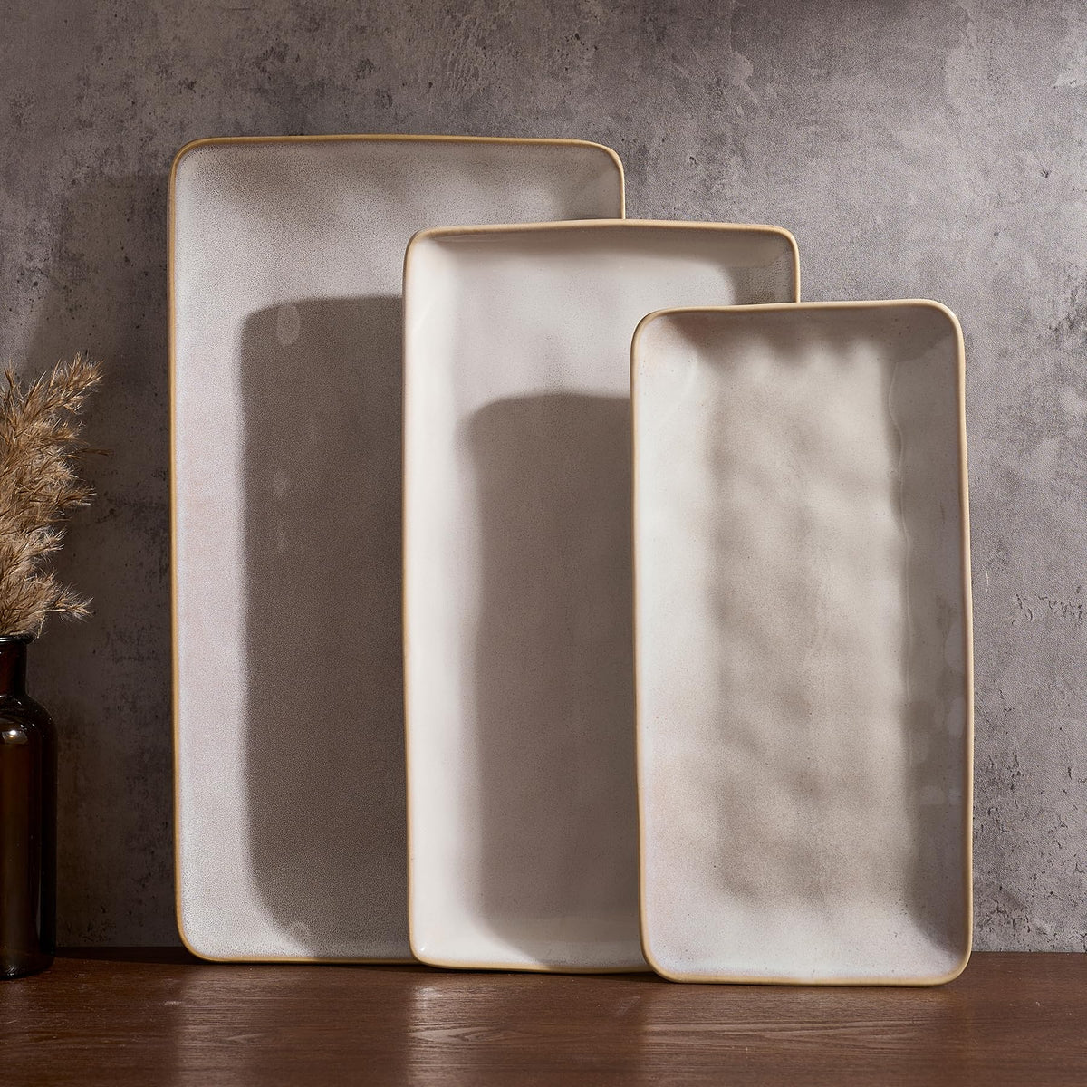 Serving Platters Set of 3 Sizes - Rectangular, Cappuccino White