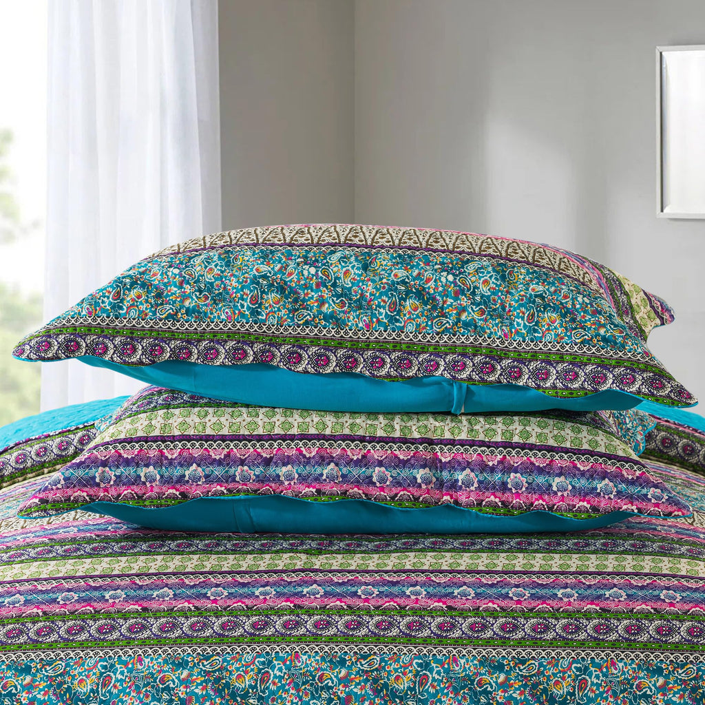 Cotton Bedspread Quilt Sets - Reversible Patchwork Coverlet Set, Striped Jacquard Pattern