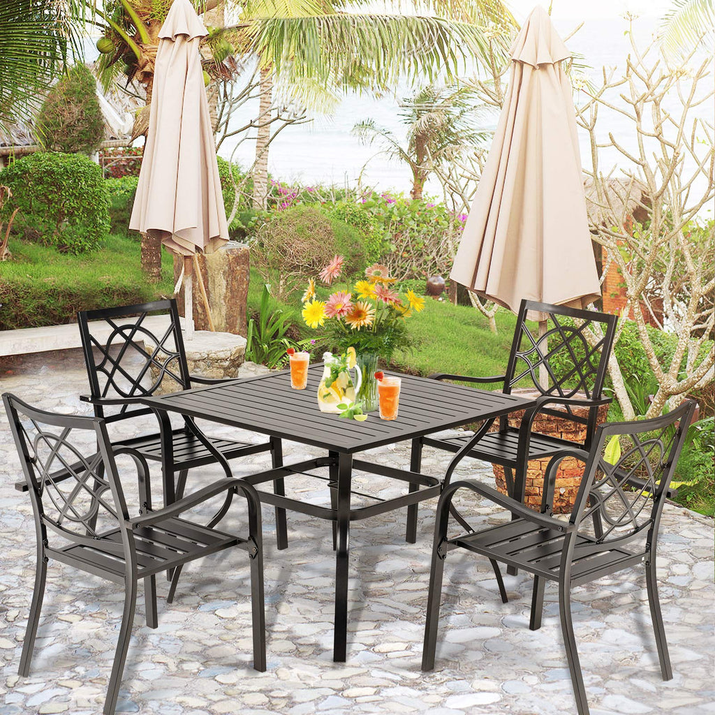 4 Piece Outdoor Dining Chairs 300 lbs Patio Bistro Chair Stackable Wrought Iron Chairs with Armrest for Garden