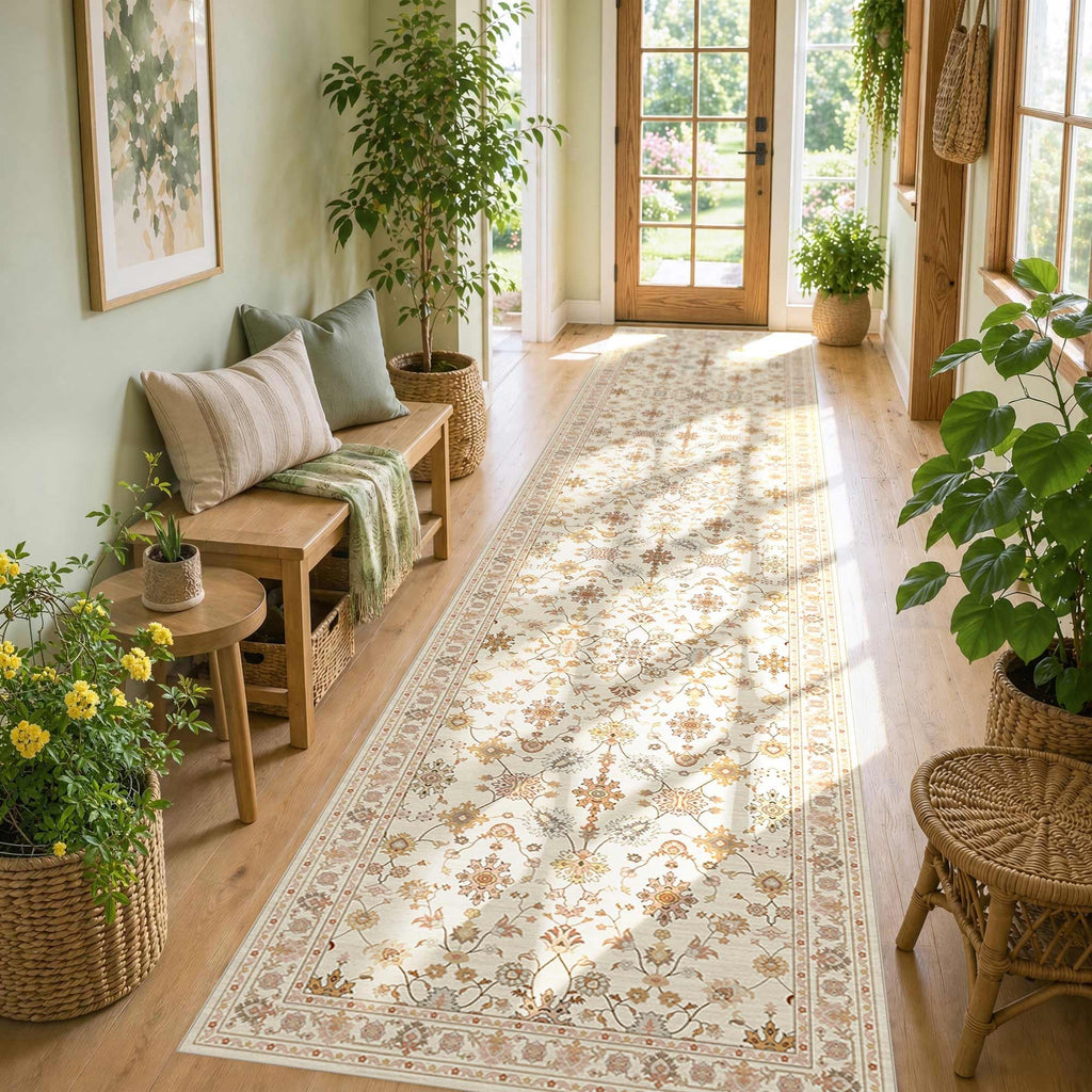 2x10 Beige Floral Runner Rug s Kitchen