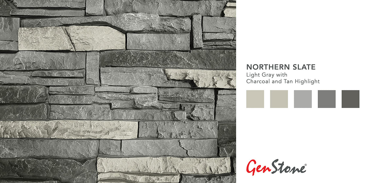 Faux Stacked Stone Panel 41" x 11.25" in Northern Slate Color for Do It Yourself Friendly Home Improvement Projects
