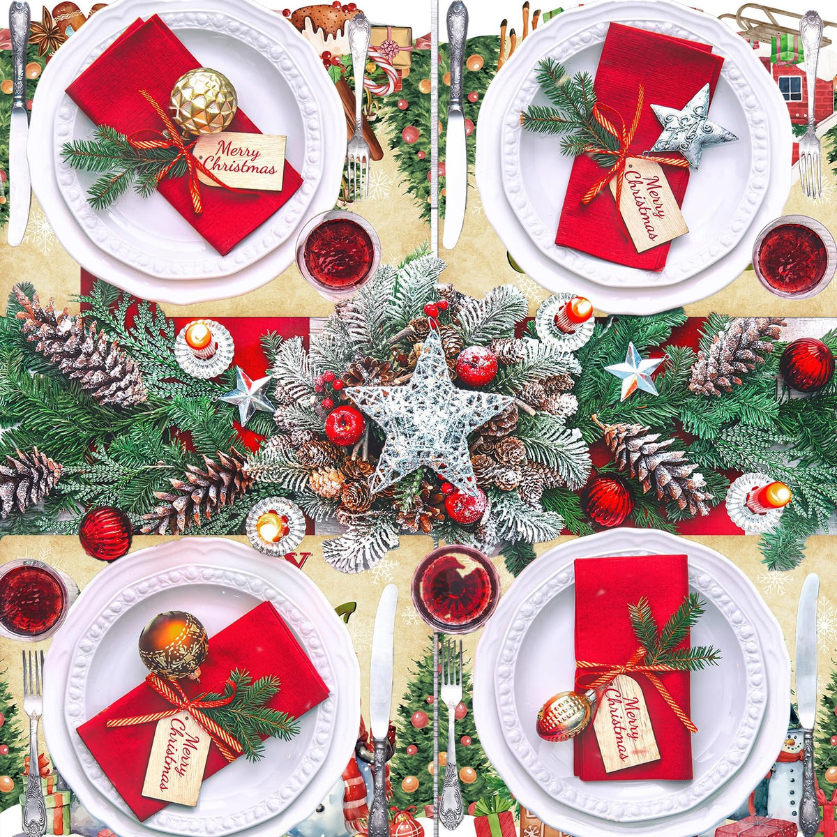 Christmas Placemats Set of 6 Retro Xmas Plastic Table Mat 17×13×0.04in