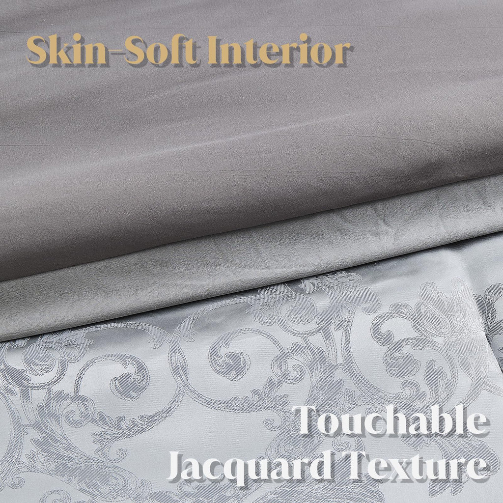 Silver Gray Comforter Set, 7PC Jacquard Bed in a Bag