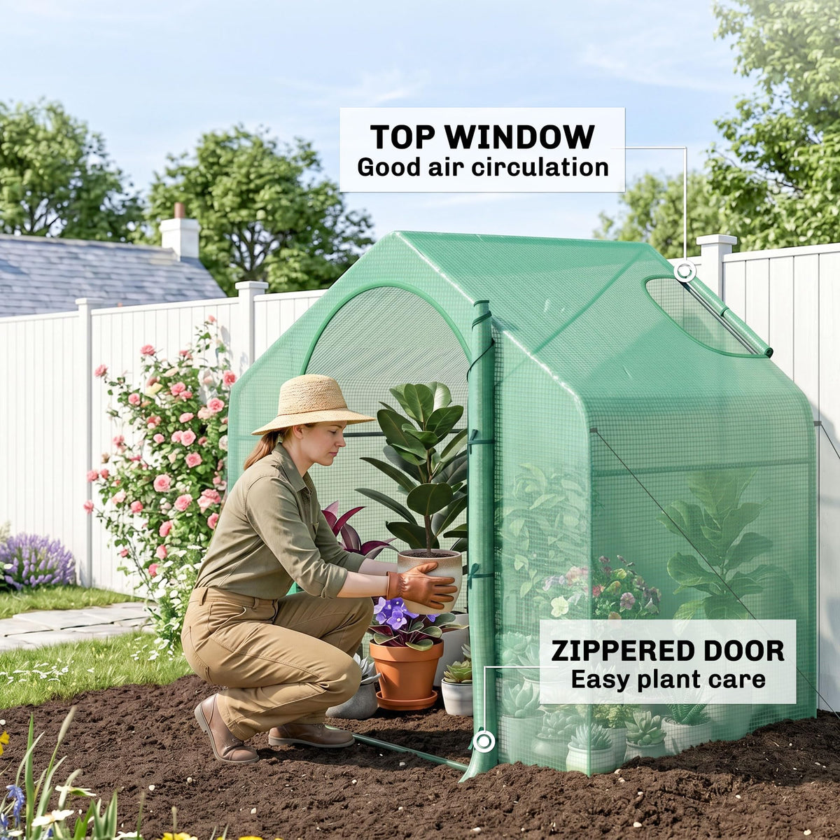 6' x 3' x 5' Portable Walk-in Greenhouse with PE Cover Green