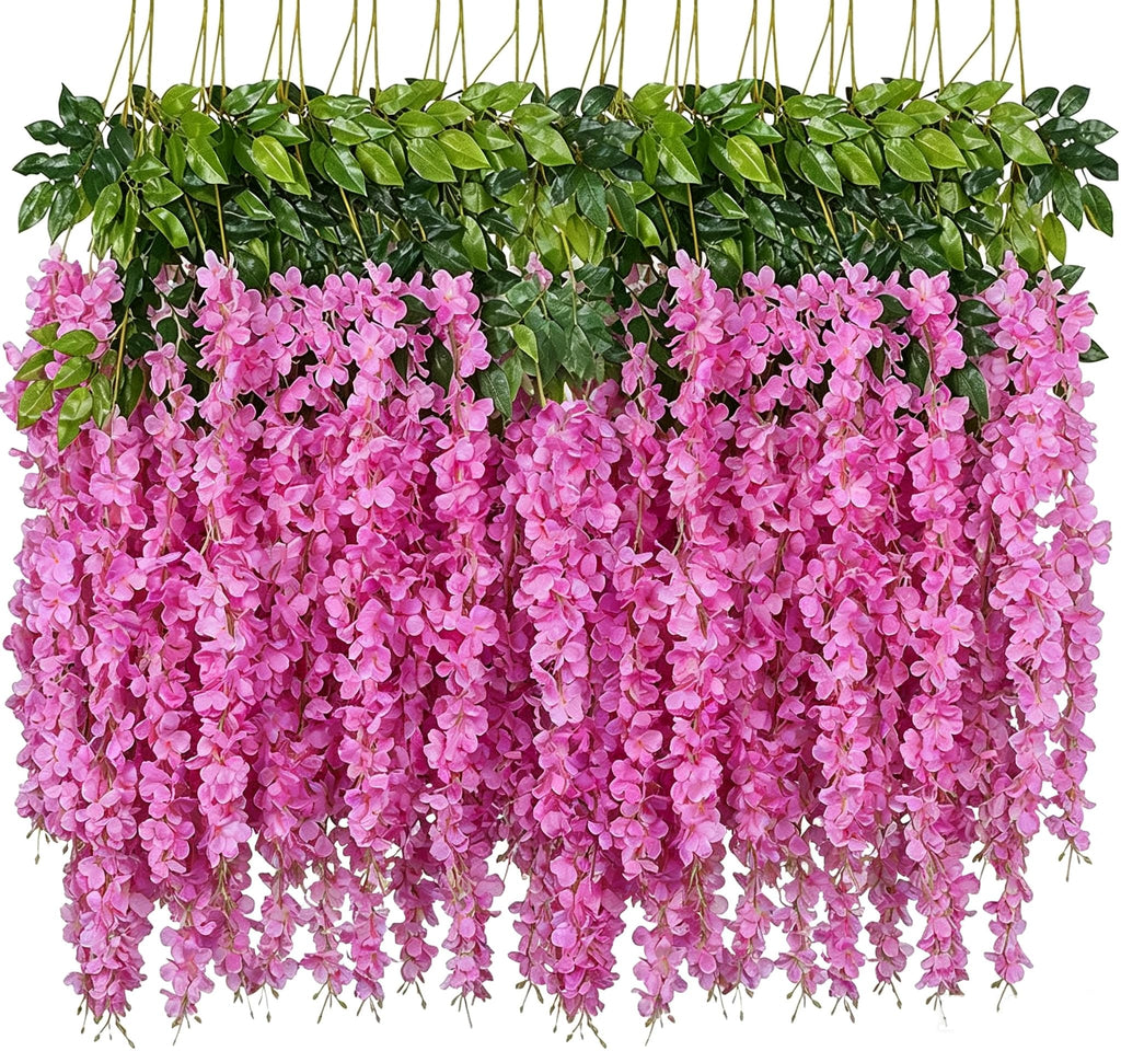 Fake Hanging Flowers - 12 Pieces 3.75 Feet/Piece Artificial Wisteria Vine Ratta Hanging Garland Silk Flowers Party