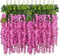 Fake Hanging Flowers - 12 Pieces 3.75 Feet/Piece Artificial Wisteria Vine Ratta Hanging Garland Silk Flowers Party