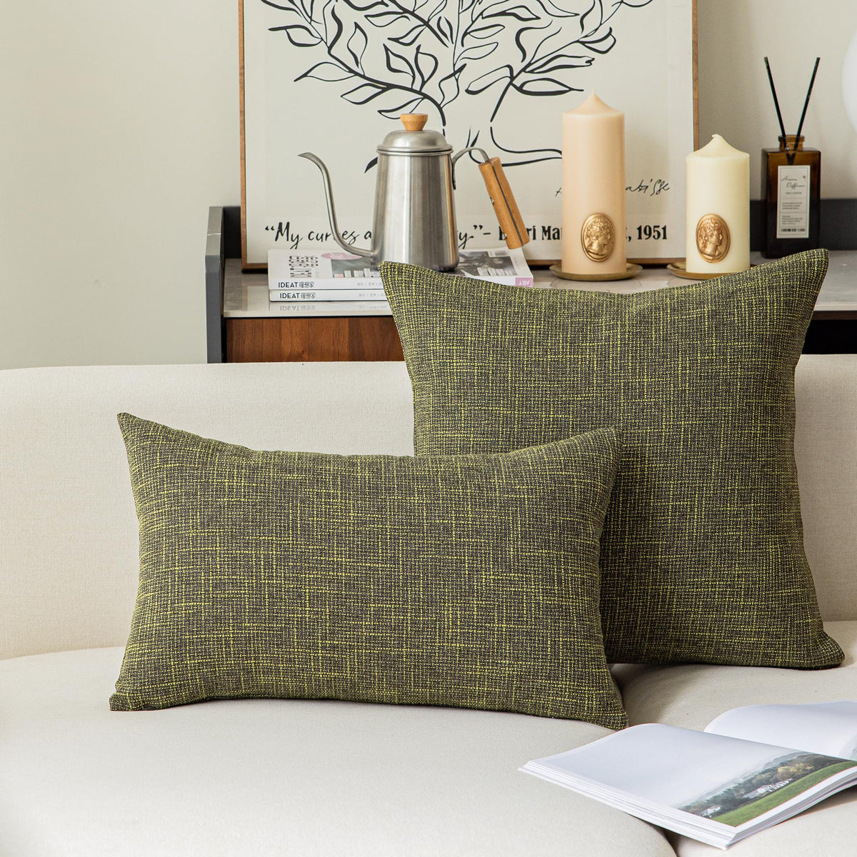 Cotton Linen Soft Decorative Square Throw Pillow Covers Cushion Case for Sofa Bedroom, 2 Pc, 22 x 22 Inch 55 x 55 cm
