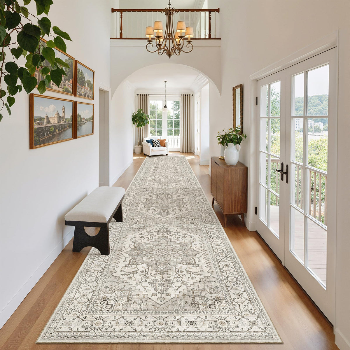 Hallway Runner Rug 2'6''x14' Kitchen Runners Vintage, Beige/Brown
