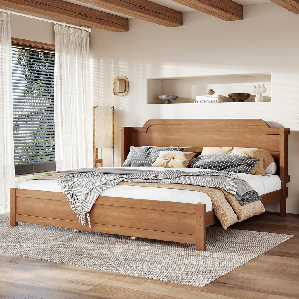 Farmhouse Rustic Solid Wood Bed Frame with Headboard