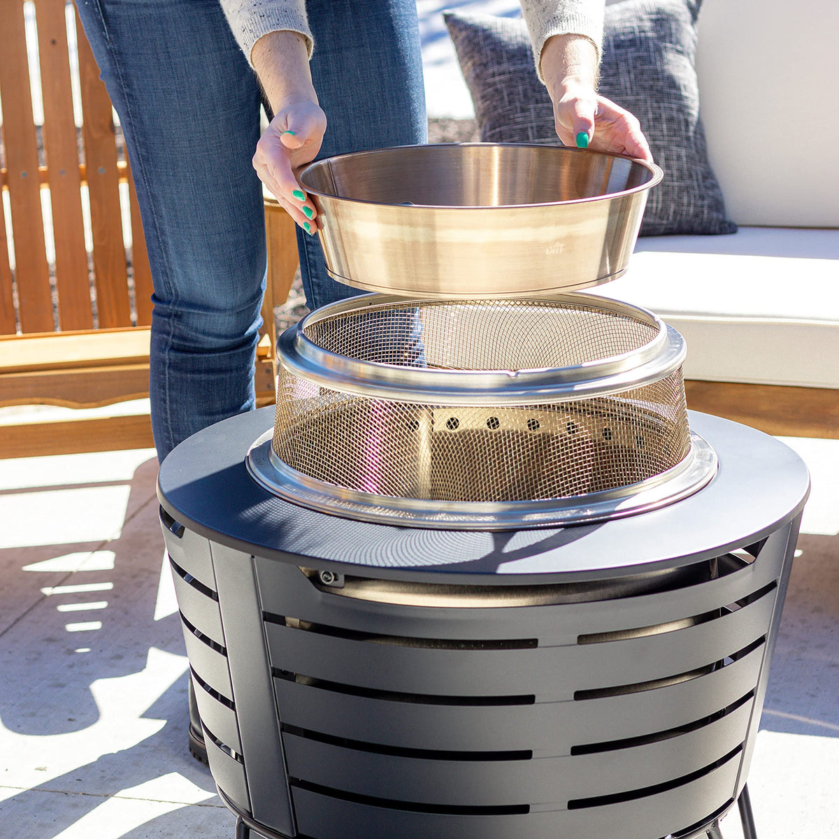 Patio & Celebration Fire Pit Heat Deflector & Screen with Poker - Outdoor Fire Pit Accessories for More Warmth &